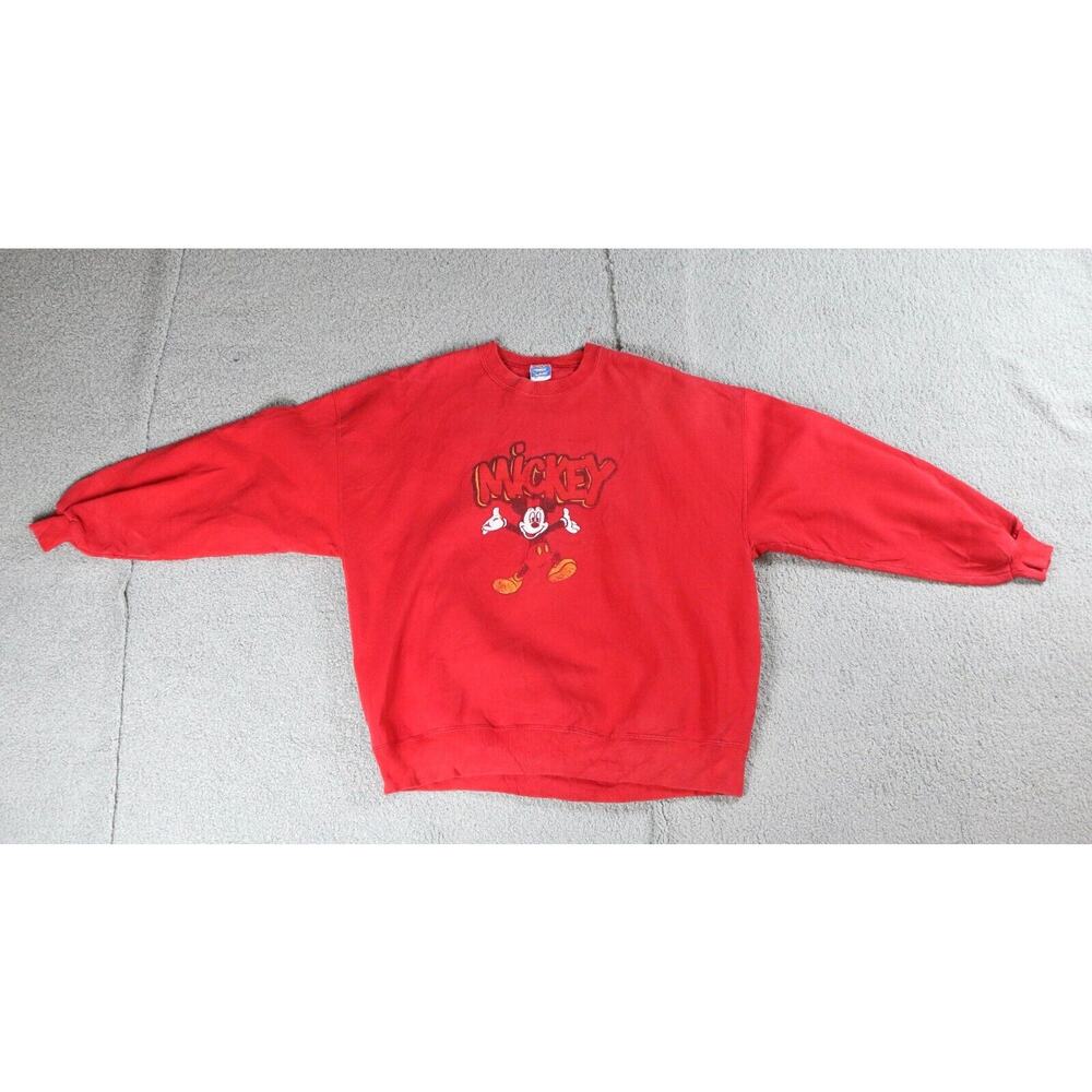 Disney Sweatshirt Vintage Mens Large Red Mickey Mouse Pull Over